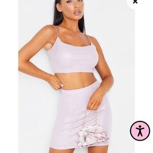 Prettylittlething glitter mini skirt set
